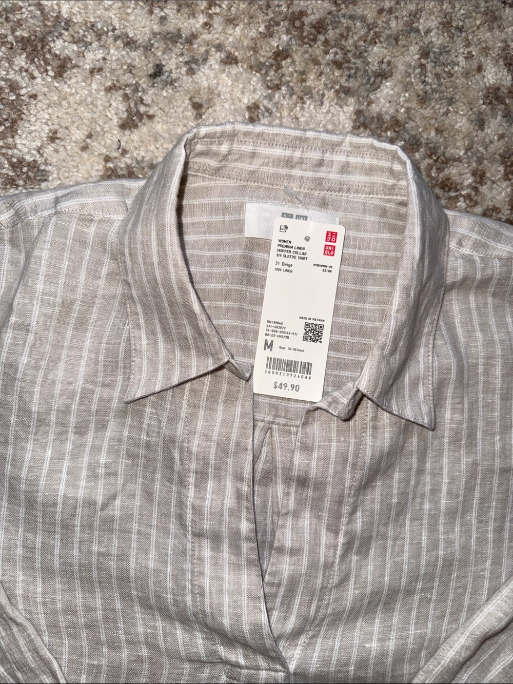 Uniqlo Beige Striped Casual Button-Down Shirt - Picture 3 of 8